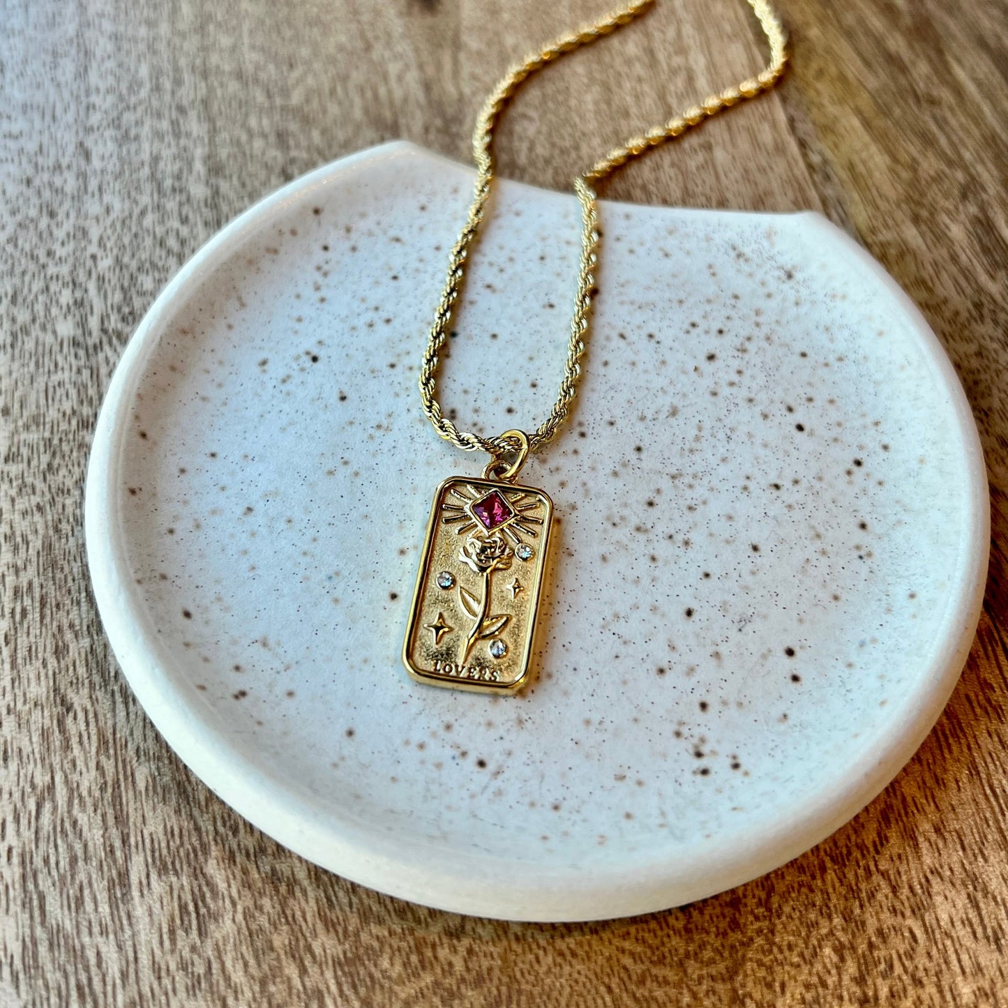 Rope Chain Lovers Tarot Card Necklace