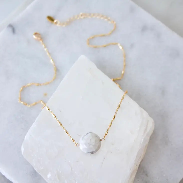 White Turquoise Coin Necklace