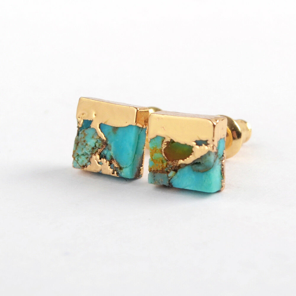 Square Copper Turquoise Lace Earrings