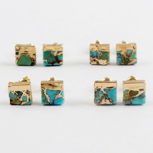 Square Copper Turquoise Lace Earrings